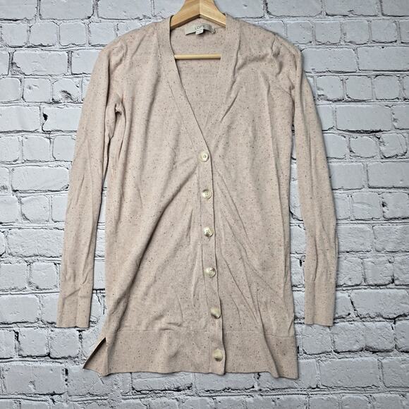 Loft Cotton Blend Button Beige Muted Blush Pink Duster Cardigan Sweater Size XS - Picture 1 of 11
